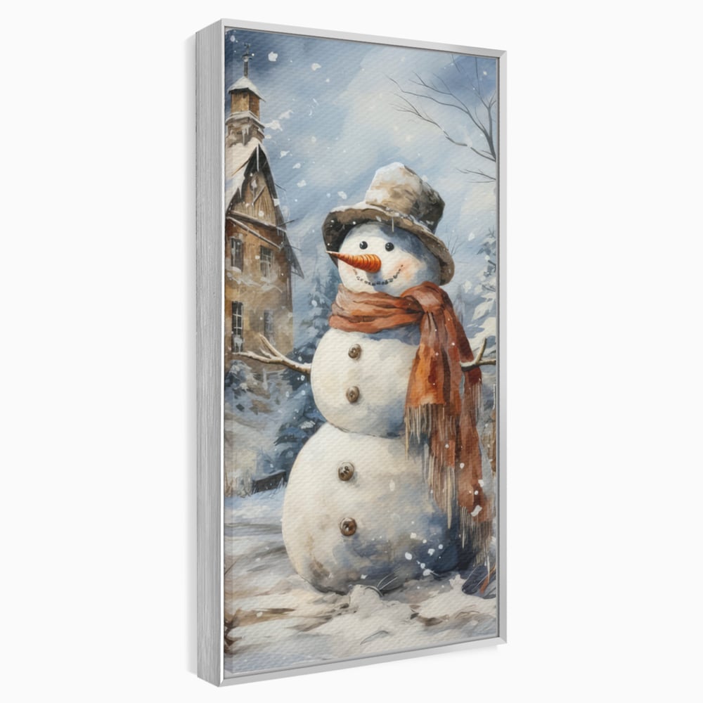 Tablou canvas cu tablou canvas cu om de zapada, in rama de aluminiu argintiu